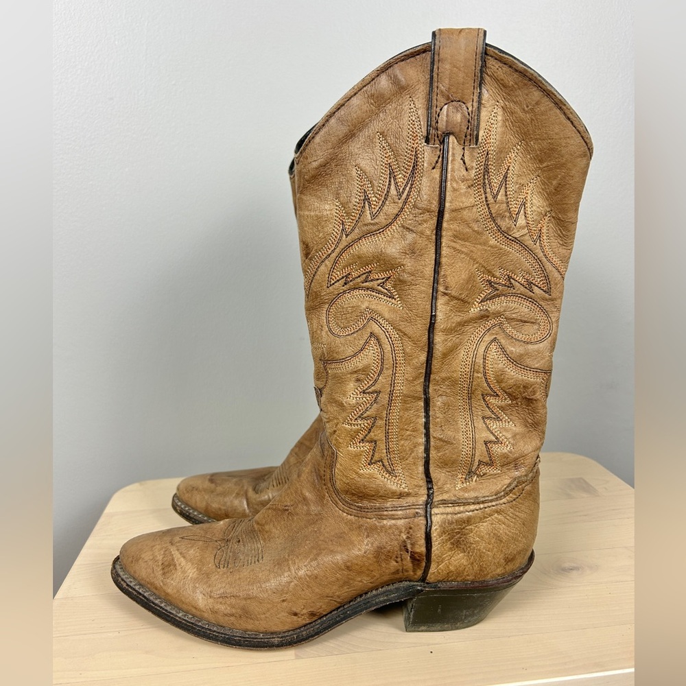 ABILENE Leather Western Cowboy‎ Boots Women's 7 Tan Brown Farm Rodeo Country